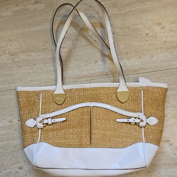 Lauren Ralph Lauren Vintage White/Tan Straw-like Shoulder Bag - Picture 1 of 16